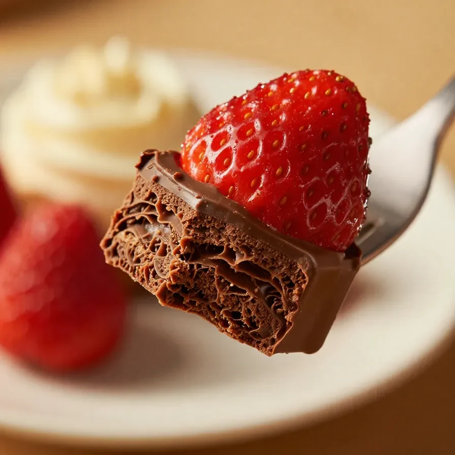 Copo da felicidade de chocolate com morango, decorado com chantilly e pedaços de morango.