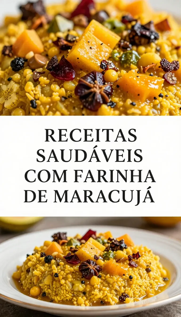 Imagem de uma mesa com receitas feitas com farinha de maracujá, incluindo pães e bolos.