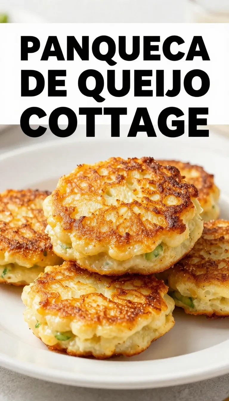 Panqueca de queijo cottage servida em um prato branco.