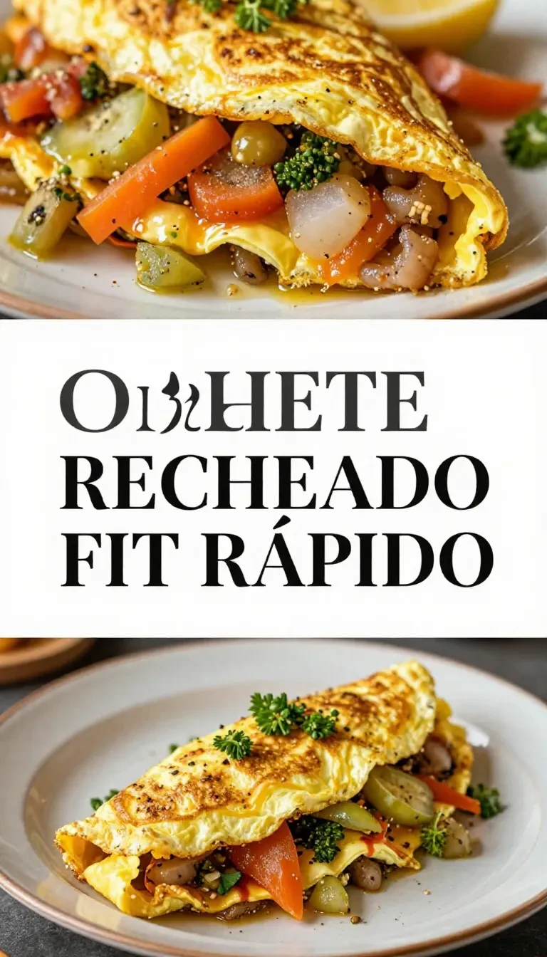 Omelete recheado fit preparado em 5 minutos, ideal para uma refeição saudável e rápida.