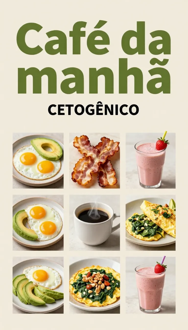 Prato de café da manhã cetogênico com ovos, abacate e bacon em uma mesa de madeira.